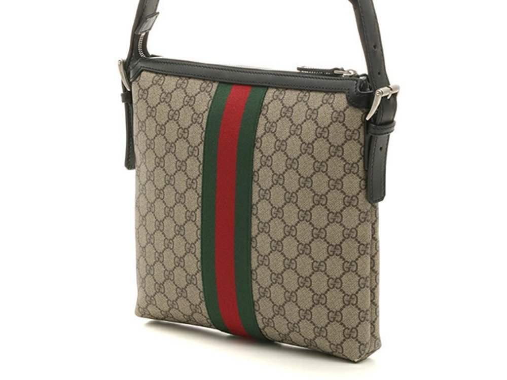 Gucci GG beige GG Supreme ebony Web canvas Messenger Monogram Bag Tan